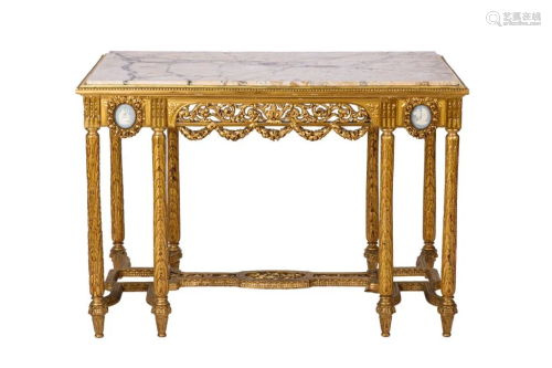 LATE 19TH C FRENCH CARVED GILTWOOD HALL TABLE