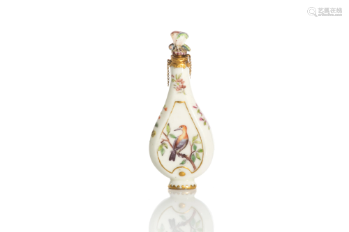 18TH C GERMAN HAND PAINTED PORCELAIN SCENT BOTTLE