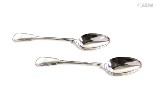 PAIR OF 19TH C ENGLISH SILVER STUFFING SPOONS