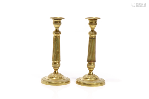 PAIR OF 19TH C FRENCH EMPIRE BRASS CANDLESTICKS