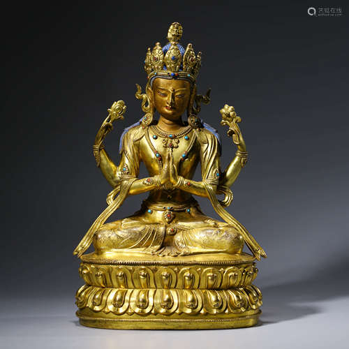 A Gilt Bronze Four-armed Avalokitesvara