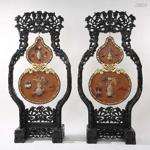 A Pair of Inlaid Hanging Panel