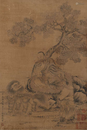 A Chinese Figure Painting Scroll, Ding Yunpeng Mark