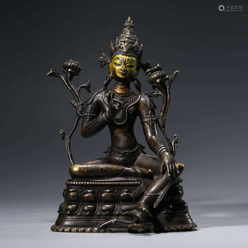 A Bronze Silver Inlaid Statue of Green Tara