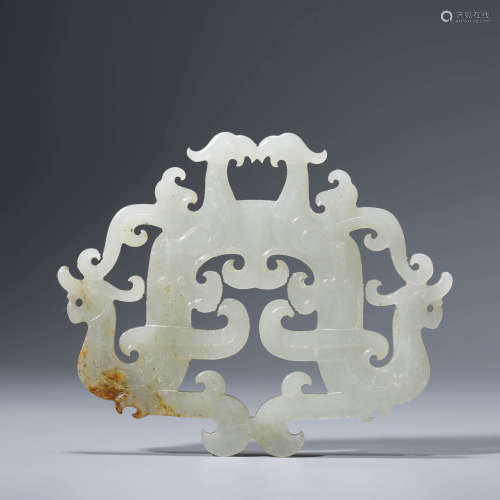 A White Jade Carved Dragon&Phoenix Plaque