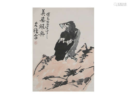 A Chinese Eagle Painting Scroll, Li Kuchan Mark