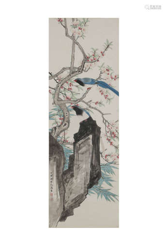 A Chinese Flowers&Birds Painting Scroll, Tian Shiguang Mark