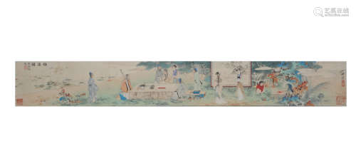 A Chinese Figure Painting Scroll, Hu Yefo Mark