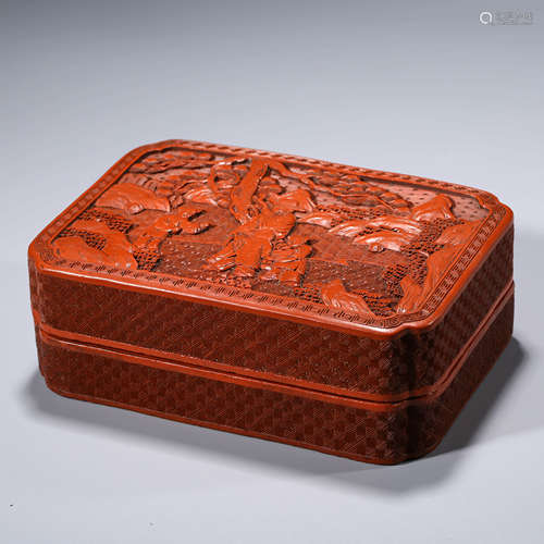 A Red Lacquerware Landscape&Figure Box and Cover