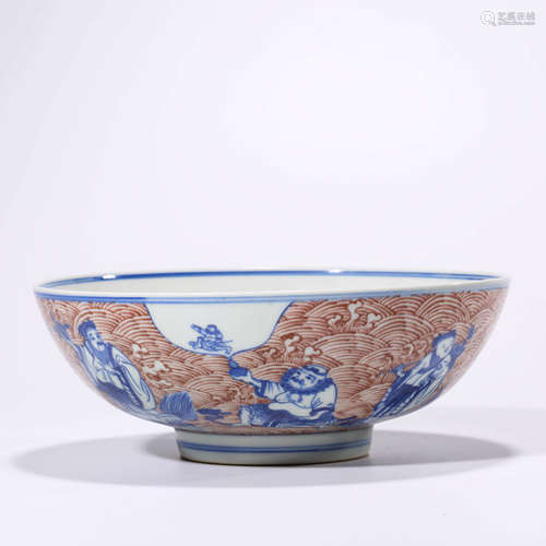 An Underglazed-blue and Copper-red Eight Immortals Bowl