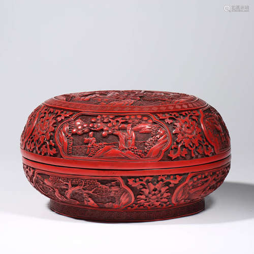 A Figure Carved Lacquer Round Box and Cover