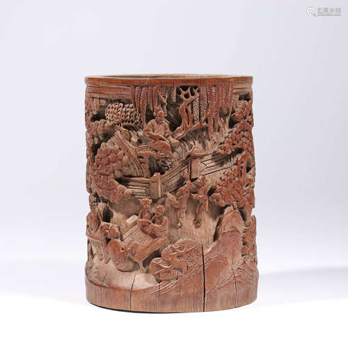 A Pair of Bamboo Carved Figure Brush Pot