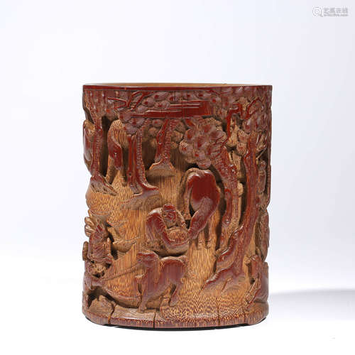 A Carved Bamboo Carved Brush Pot