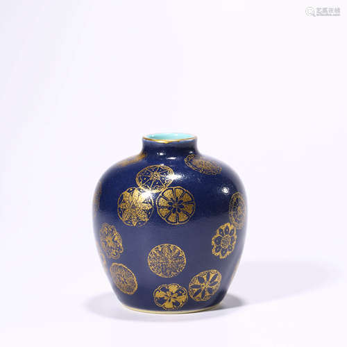 A Gilt-inlaid Blue-glazed Porcelain Jar