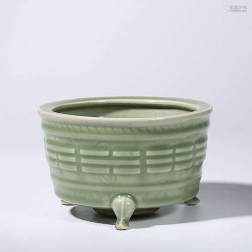 A Celadon-glazed Tripod Incense Burner