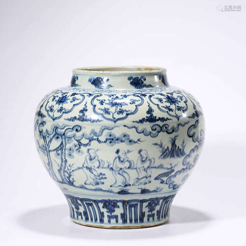 A Blue and White Figure Porcelain Jar