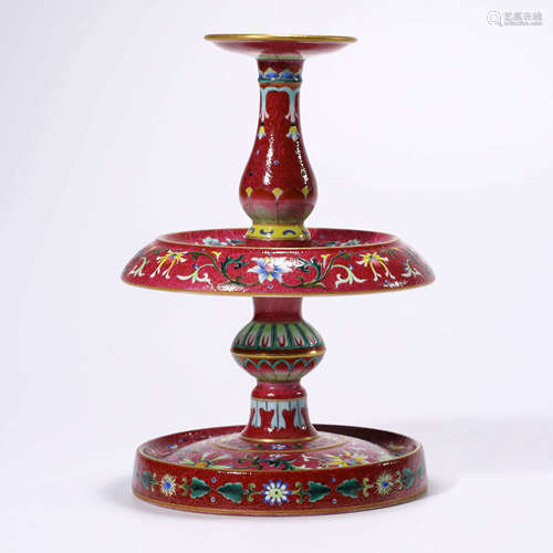 A Famille-rose Flowers Porcelain Candlestick