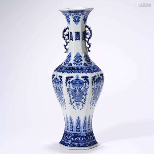 A Blue and White Hexagonal-shaped Vase