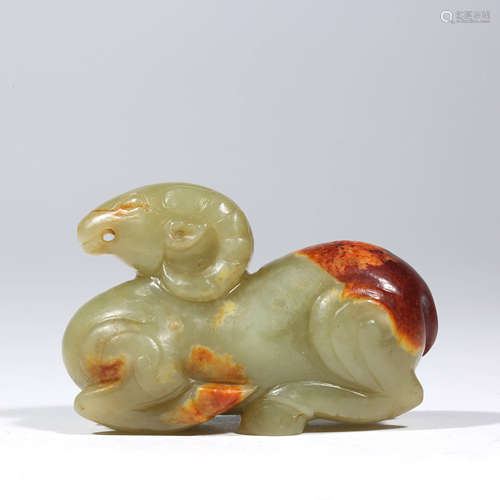 A Yellow Jade Carved Sheep Ornament