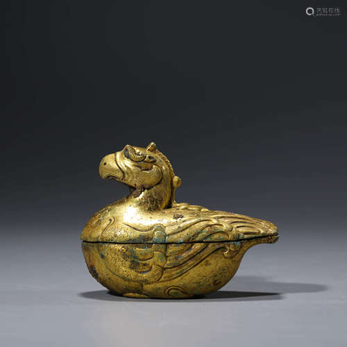 A Gilt-bronze Mandarin Duck Box and Cover