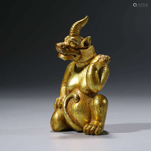 A Gilt-bronze Beast