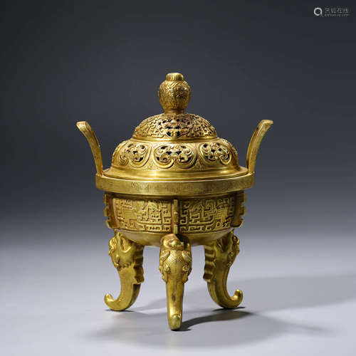 A Gilt-bronze Tripod Censer