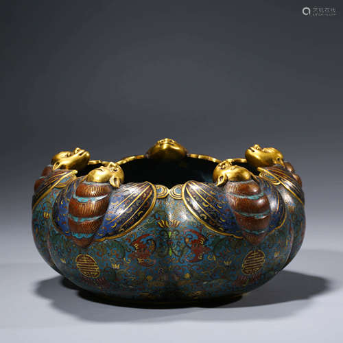 A Gilt-bronze Cloisonne Five Bats Tableware