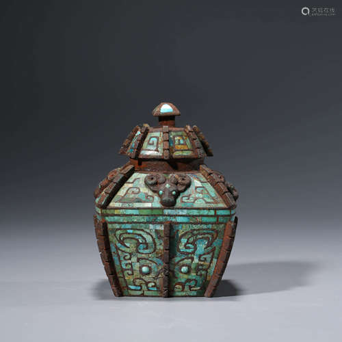 A Turquoise Inlaid Square Vessel， FangYi