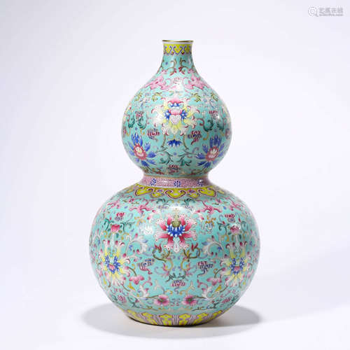 A Famille-rose Interlocking Flowers Double-gourd Vase