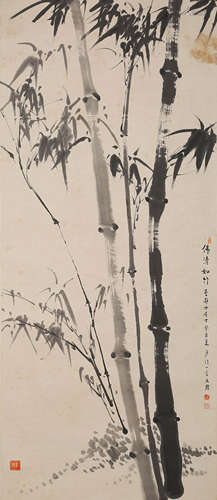 A Chinese Bamboo Painting Scroll, Hong Yi Mark