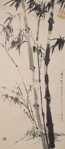 A Chinese Bamboo Painting Scroll, Hong Yi Mark