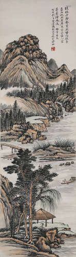 A Chinese Landscape Painting Scroll, Feng Chaoran Mark