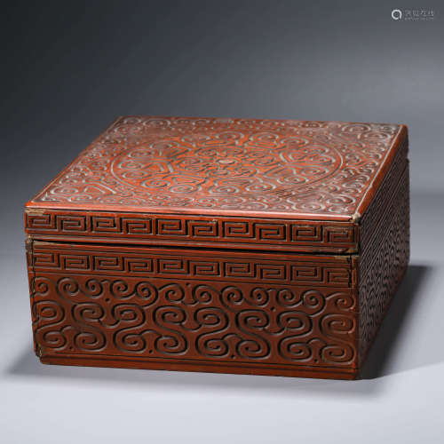 A Carved Lacquerware Square Box and Cover