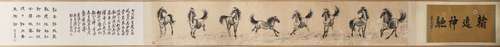 A Chinese Horses Painting Hand Scroll, Xu Beihong Mark