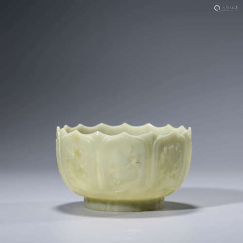 A White Jade Carved Eight Treasures Bowl