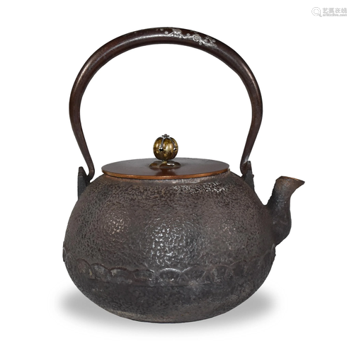 Japanese Iron and Bronze Teapot with Silver