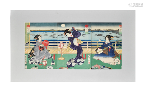 Japanese Woodblock Triptych by Kunisada II