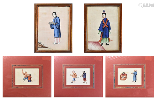 5 Chinese Pith Paintings, including Punishment Scenes