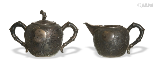 Chinese Export Silver Sugar and Creamer, Late 19th