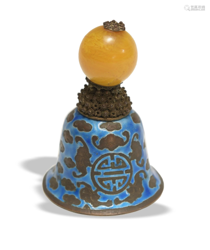 Chinese Blue Enameled Bell, 19th Century