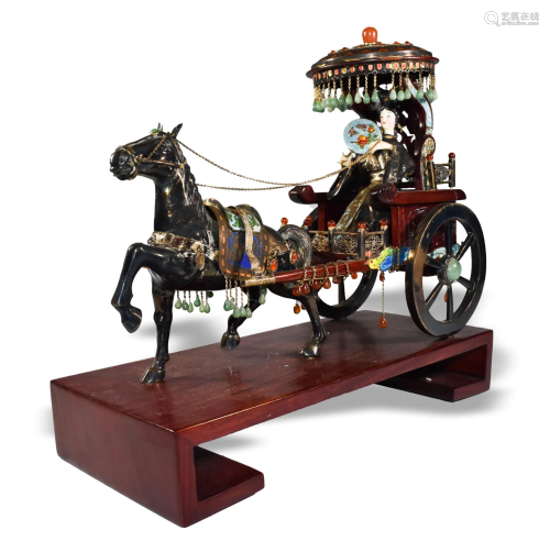 Chinese Enameled Silver Carriage, Mid-20th Century