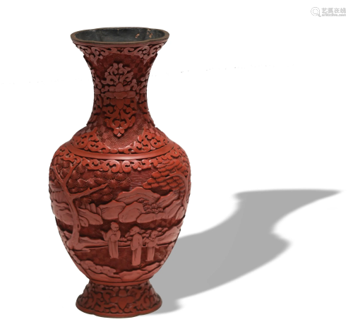 Chinese Cinnabar Landscape Vase, 19th Century