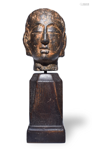 Antique Buddhist Monk's Head with Stand