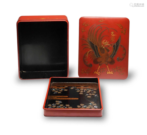 Japanese Lacquer Box with Phoenix