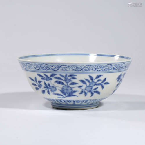 A Blue and White Fruits&Dragon Porcelain Bowl