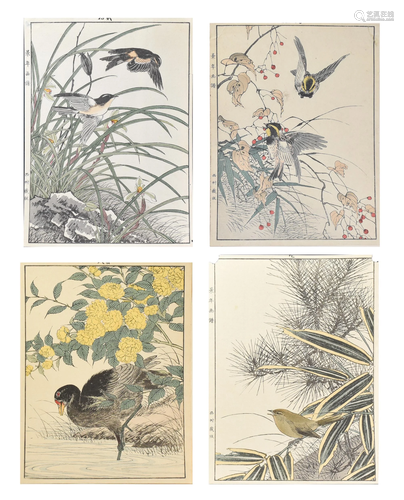 4 Japanese Woodblock Prints of Birds, Imao Keinen