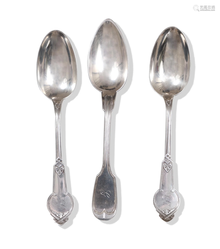 3 Coin Silver Serving Spoons including Adolphe Himmel