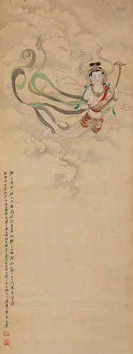 A Chinese Fairy Painting Scroll, Zhang Daqian Mark