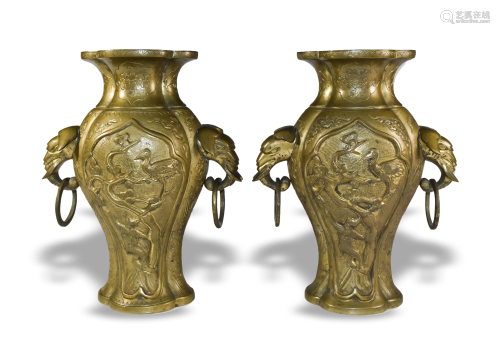 Pair of Chinese Elephant Handle Vases, 19th Century