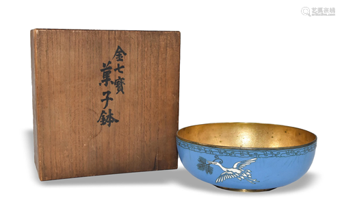 Japanese Bronze Enameled and Gilt Bowl in Box